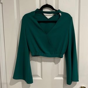 Green Zara crop top with flared sleeves
